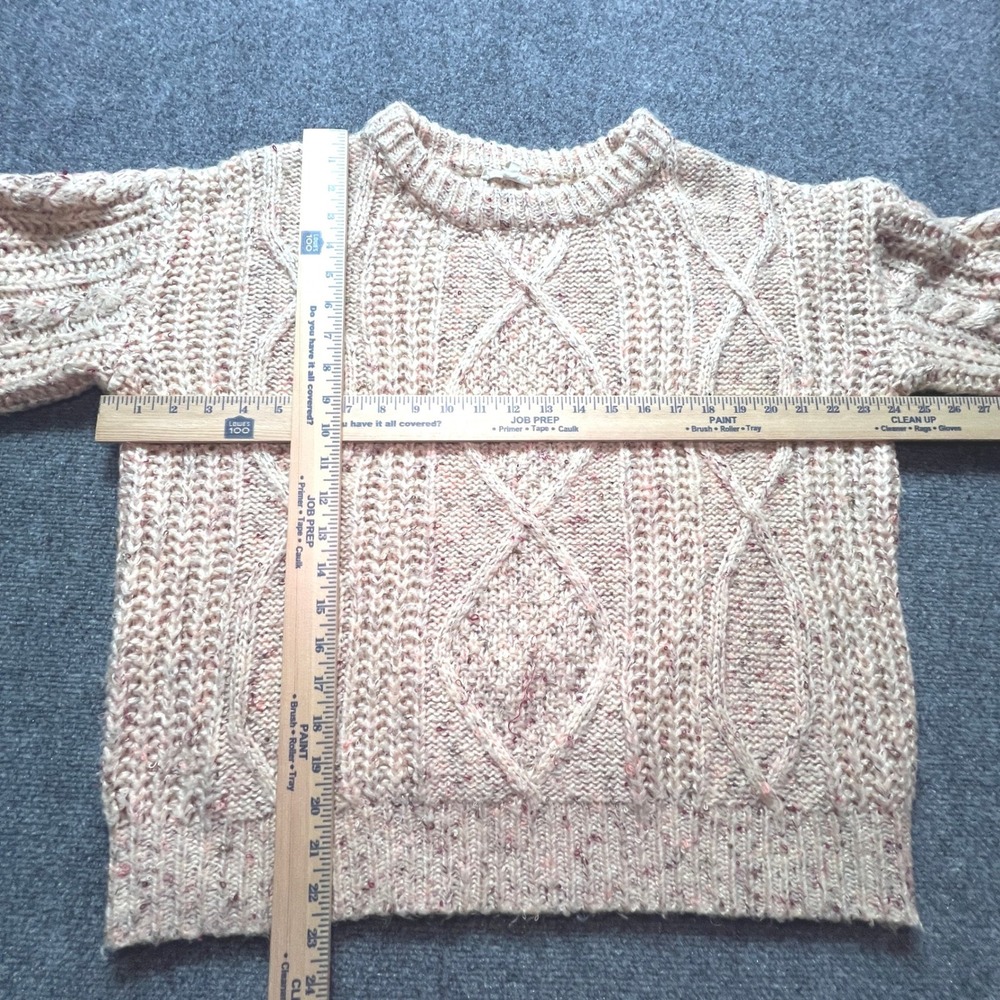 Mystree Pink Marled Cable Knit Diamond Pattern Crew Neck Sweater Womens M Chunky - Picture 2 of 8